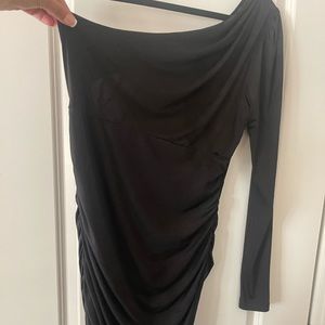 Bebe black one sleeve cutout back night time dress